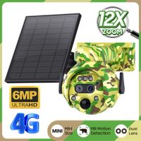 6MP 4G Solar Powered Camera 12X Zoom Outdoor 360° View Animal Monitoring Solar Battery Hunting PTZ Cameras