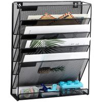 6 Slot Wall Hanging File Organizer Vertical Office Desk Wall Mounted File Holder Paper Organizer with Bottom Flat Tray