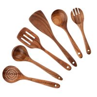 6 Piece Wooden Spoons for Cooking, Smooth Finish Teak Wooden Utensils for Cooking, Non-Stick Wooden Cooking Utensils, Wooden Spoon Sets