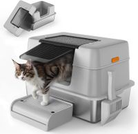 3-in-1 Stainless Steel Cat Litter Box with Lid,Large Enclosed High Side Metal Cat Litter Box with Pedals Suitable for Big Cats Grey