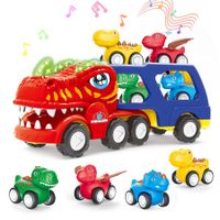 5-in-1 Dino Transport Carrier Trucks Toys for Kids with Sounds & Lights