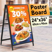 Poster Display Stand Sign Holder Double Sided A-Frame Sandwich Board Sidewalk Business Menu Retail Store Advertising Banner Metal Foldable 60x90cm