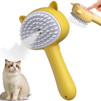 Cat Steam Brush for Shedding, 3 in 1 Steamy Cat Brush with Handle, Rubber Pet Misting Brush with Release Button (Yellow)