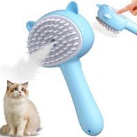 Cat Steam Brush for Shedding, 3 in 1 Steamy Cat Brush with Handle, Rubber Pet Misting Brush with Release Button (Blue)