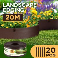 Garden Bed Edging Lawn Border Landscape Edge Flexible 20mx15cm DIY Fence Barrier Path Driveway Plant Grass Flower Support Plastic Roll Kit