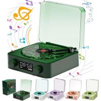 Bluetooth Speaker with Adjustable Ambient Lights,Music Player with 4 Modes,Vintage Record Model Players with Time (Dark Green)