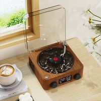 Bluetooth Speaker with Adjustable Ambient Lights,Music Player with 4 Modes,Vintage Record Model Players with Time (Wood Color)