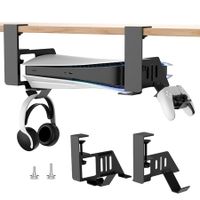 Metal PS5 Stand Horizontal,Under Desk Storage kit for PS5/PS5 Slim Consol,with Controller,Earphone Dock,PS5/PS5 Slim Extensible Accessories