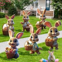 Easter Yard Signs 6pcs with Stakes Cute Bunny Eggs Garden Decorations Outdoor Holiday Welcome Festival Party Supplies Lawn Garden Yard Decor