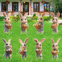 Easter Yard Signs 8pcs with Stakes Cute Bunny Eggs Garden Decorations Outdoor Holiday Welcome Festival Party Supplies Lawn Garden Yard Decor