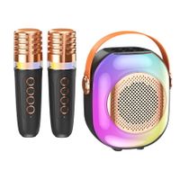 Mini Karaoke Machine with 2 Microphones, Portable Bluetooth with Voice Changing Effects and LED Lights, Karaoke Gifts for Boys Girls (Black)