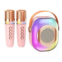 Mini Karaoke Machine with 2 Microphones, Portable Bluetooth with Voice Changing Effects and LED Lights, Karaoke Gifts for Boys Girls (Pink)