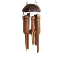 Handmade Wind Chimes 5 Bamboo Bell Tubes, Half Coconut Wood Top, Low Deep Tone Wooden Chimes Outdoor Indoor Home Decor 25 inch