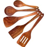 5 Pack Wooden Utensils for Cooking, Wood Spoons for Cooking Non-Stick Wood Kitchen Utensil Set Teak Wood Spatulas for Cooking Kitchen Tools