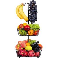 2 Tier Fruit Stand Basket Hanger Fruit And Vegetable Storage  With Hook Detachable Holder Stand For Kitchen Countertop Organizer