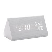 White Color Wooden Triangular LED Alarm Clock Desktop Digital Thermometer And Electronic Clock