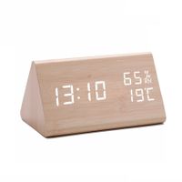 Bamboo Color Wooden Triangular LED Alarm Clock Desktop Digital Thermometer And Electronic Clock