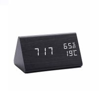 Black Color Wooden Triangular LED Alarm Clock Desktop Digital Thermometer And Electronic Clock