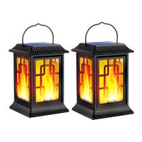 2Pcs Solar Lanterns Outdoor, Waterproof Hanging Solar Lanterns, Garden Lanterns Solar Powered Flame Lights LED Lanterns Lights for Patio Pathway Deck Yard