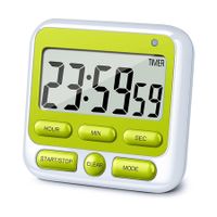 Digital Kitchen Timer with Mute/Loud Alarm Switch On/Off Switch, 24 Hour Clock & Alarm, Large LCD Display (Green)