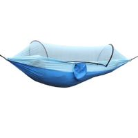 Camping Hammock Outdoor Anti-Rollover Nylon Hammock with Mosquito Net Automatic Quick-Opening Pole Mosquito Net Hammock Hammock(240 * 140cm) Color Blue