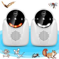 2 Pcs Ultrasonic Pest Repeller Indoor with LCD,Rodent Repeller Ultrasound Repellent for Roach Rodent Mouse Bugs Mosquito Mice(White)