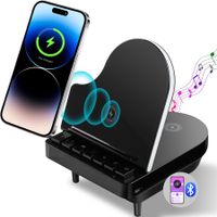 Bluetooth Speaker with Wireless Charger,3 in 1 Fast Wireless Charging Station for Phone,Watch,Hearphones with Sleep Aid White Noise Mode Night Light Timer