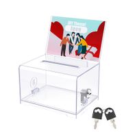 Acrylic Donation Box with Lock and Sign Holder Clear Ballot Box with Slot Plastic Suggestion Box Storage Container Clear