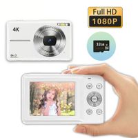 4K/30FPS Digital Camera 64MP Digital Video Camera 2.4 Inch Screen 18X Digital Zoom Built-in Battery 32GB TF Card Birthday Christmas Gift Color White