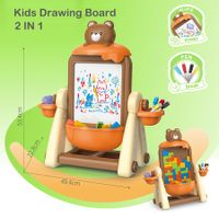 2 in 1 Art Easel for Kids, Kids Standing Building Block Drawing Board Orange Color