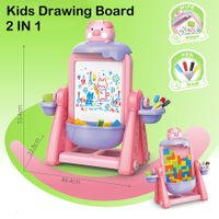 2 in 1 Art Easel for Kids, Kids Standing Building Block Drawing Board Pink