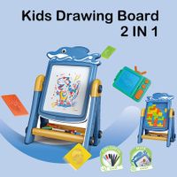 2 in 1 Art Easel for Kids, Building Blocks, Drawing Board with Painting Accessories Blue