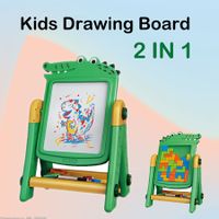 2 in 1 Art Easel for Kids, Building Blocks, Drawing Board with Painting Accessories Green