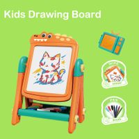 2 in 1 Art Easel for Kids, Building Blocks, Drawing Board with Painting Accessories Orange Color