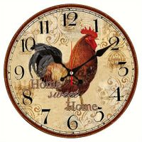 12 Inch Rooster Wall Clock, Home Farmhouse Decor, Red Vintage Chicken Battery Operated Wall Clocks for Kitchen/Bedroom/Dining Room