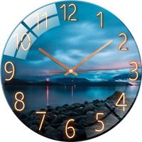 12 Inch Glass Wall Clock Silent Scanning Mechanical Round Glass Wall Clock, Suitable for Living Room, Kitchen, Office