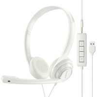 USB Computer Headset with Clear Chat Microphone,Lightweight On-Ear Wired Headset for MS Teams,Skype,Webinars,Call Center and More (White)