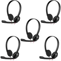 5 Pack USB Computer Headset with Clear Chat Microphone,Lightweight On-Ear Wired Headset for MS Teams,Skype,Webinars,Call Center and More (Black)