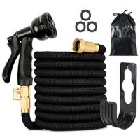 50ft Expandable Garden Hose with Multi-Function Nozzle, Leak-Proof Nano Rubber Latex Construction, and Durable Brass Connectors