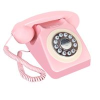 Corded Retro Phone,TelPal Vintage Old Phones,Classic 1930s Antique Landline Phones for Home & Office Decor,Novelty Hotel Telephone with Redial,Pink