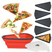 Foldable Silicone Pizza Storage Container Organize and Save Space, Adjustable Size, Microwave Dishwasher Safe (Red)