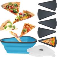 Foldable Silicone Pizza Storage Container Organize and Save Space, Adjustable Size, Microwave Dishwasher Safe (Blue)