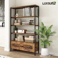 5 Tier Bookshelf Bookcase Vertical Display Shelves Storage Cabinet Plant Stand Unit Flower Rack for Bedroom Office Living Room with 2 Doors