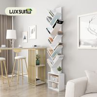 13 Tier Tree Bookshelf Bookcase Tall Wooden Storage Display Unit Corner Vertical Narrow Shelves Stand Heavy Duty Shelving Decorations White