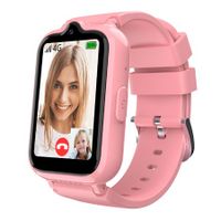 4G Smart Watch with GPS Tracker for Kids Age 5-12,Kids Cell Phone Watch with Video Call Voice Chat Alarm Clock SOS Camera Math Game-Pink