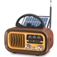 Solar Vintage Radio,Portable Radio AM FM Transistor with Best Sound,Solar/Battery Operated Radio/Rechargeable Radio,TWS,Support TF Card/USB Playing