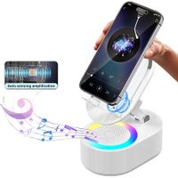 Wireless Induction Audio Bluetooth Speaker 5in1 Phone Holder Emergency Rechargeable with Colorful Ambient Light, Gifts for Men Women (White)