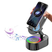 Wireless Induction Audio Bluetooth Speaker 5in1 Phone Holder Emergency Rechargeable with Colorful Ambient Light, Gifts for Men Women (Black)