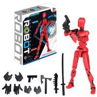 Red Black Lucky 13 Action Figures Assembly Completed 3D Printed Multi Jointed Movable Desktop Decorations for Action Figures for Game Lovers