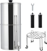 2.9 Gallon Gravity-fed Water Filter System, Stainless Steel Countertop Filter System with 2 Filters and Stand, Reduce 99% Chlorine